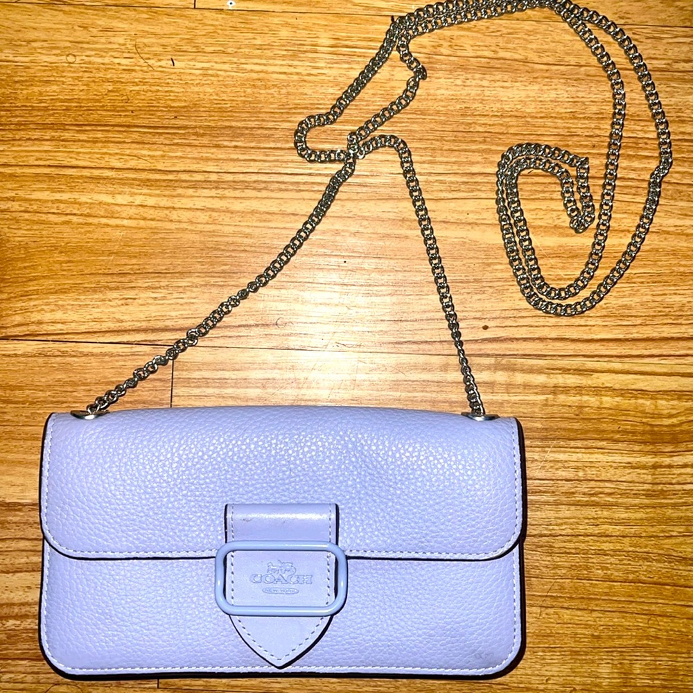 COACH genuine leather lavender cross body bag with stainless steel chain strap